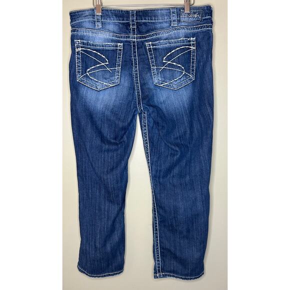 Silver Jeans Santorini Crop Low Rise Blue Distressed Denim Size 16 - Picture 8 of 9